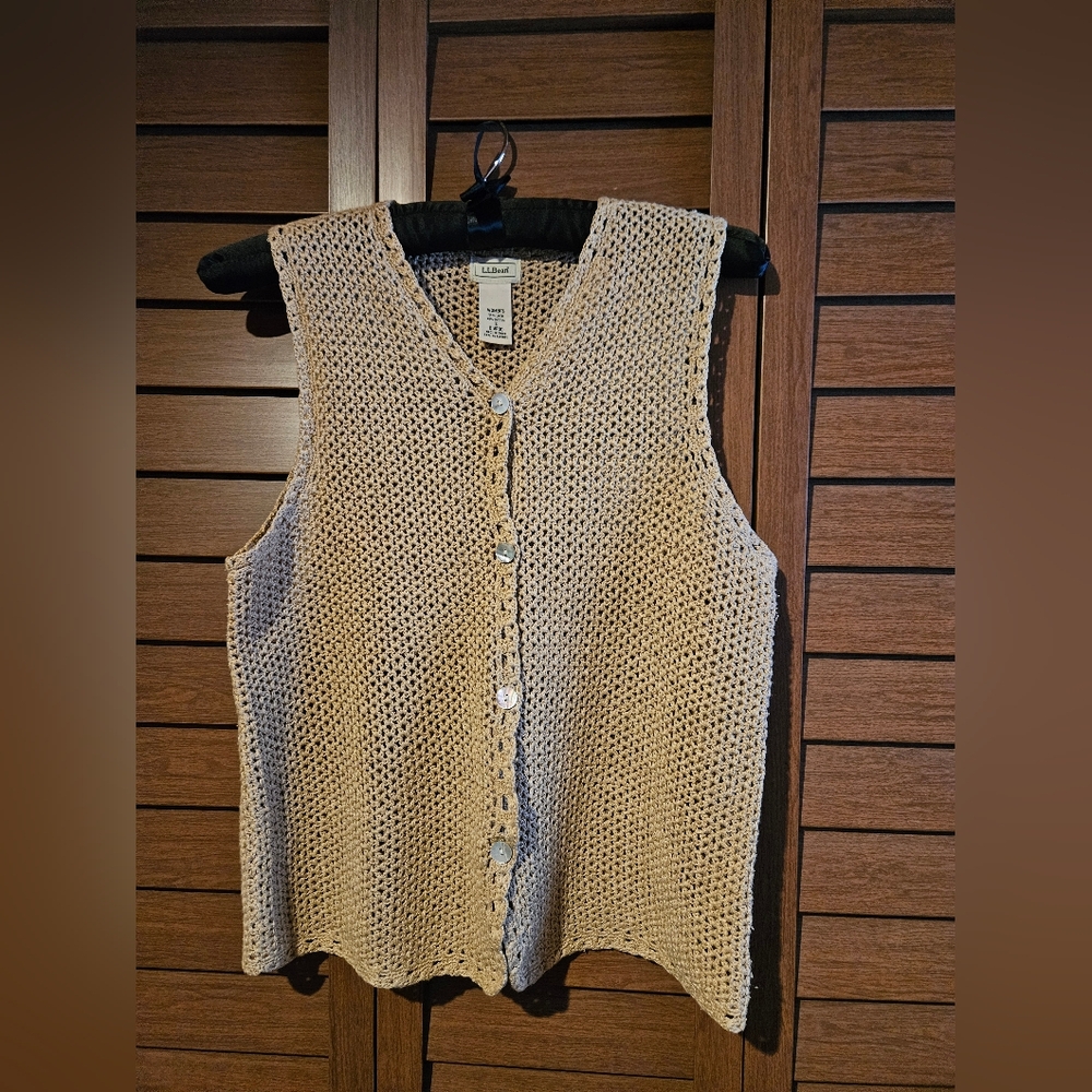 L.L. Bean Beige Knit Button-Down Vest